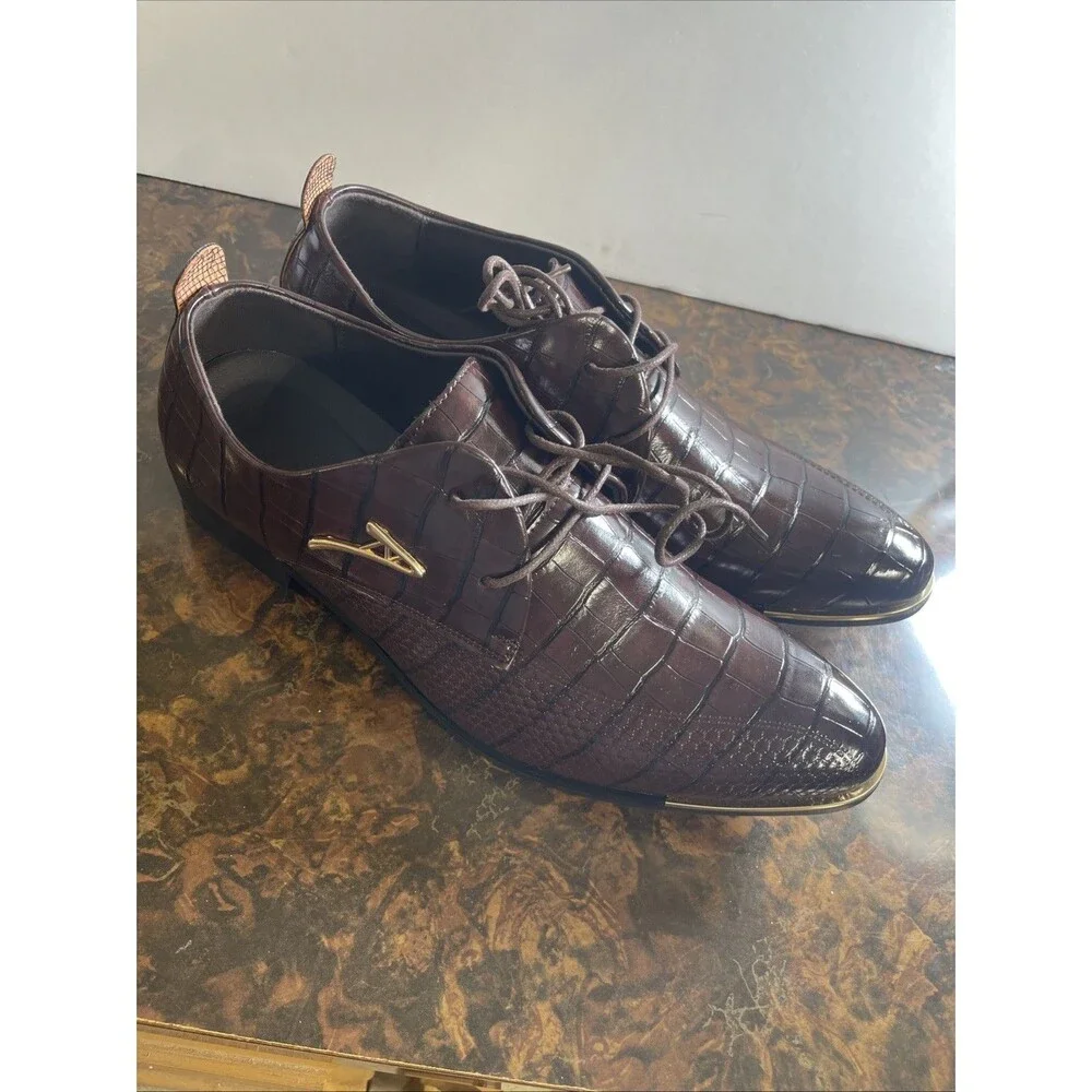 Men's Fashion Dress Shoes Size 46 Unbranded Oxford Dark Brown/Gold